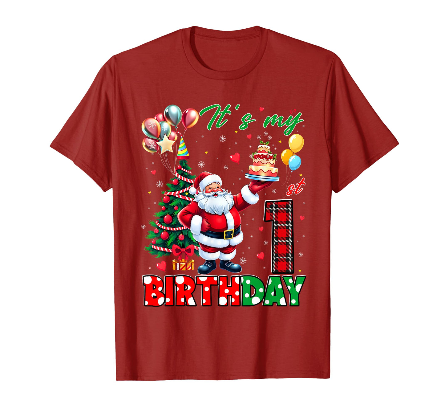 Kids It's My 1st Birthday Cute Santa Christmas 1 Years Old T-Shirt