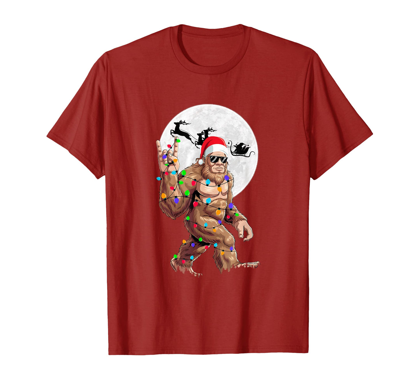 Funny Bigfoot Christmas Lights Holiday Santa Design T-Shirt
