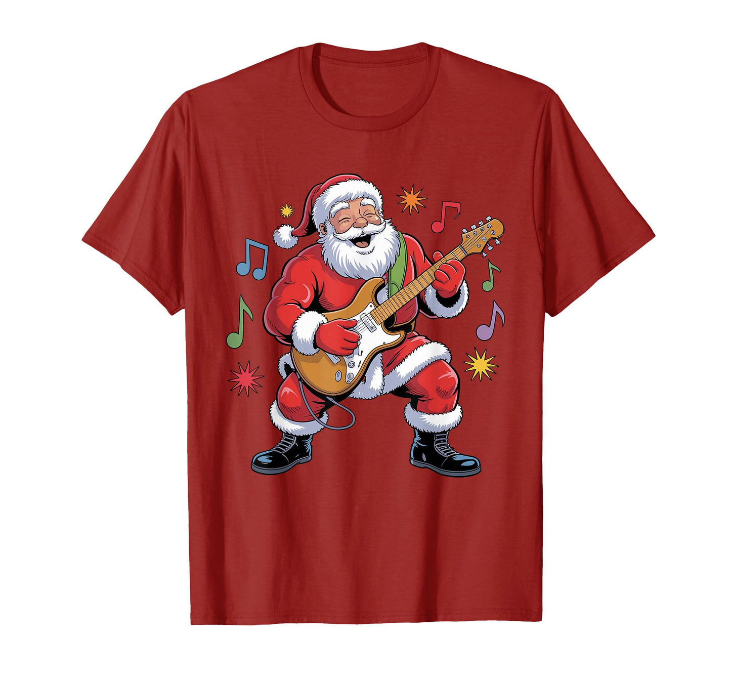 Santa Playing Electric Guitar Funny Holiday Chrismas Pajama T-Shirt