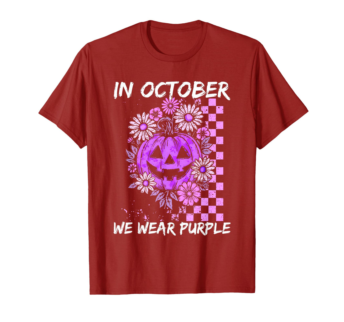 in October We Wear Purple Domestic Violence Vintage Floral T-Shirt