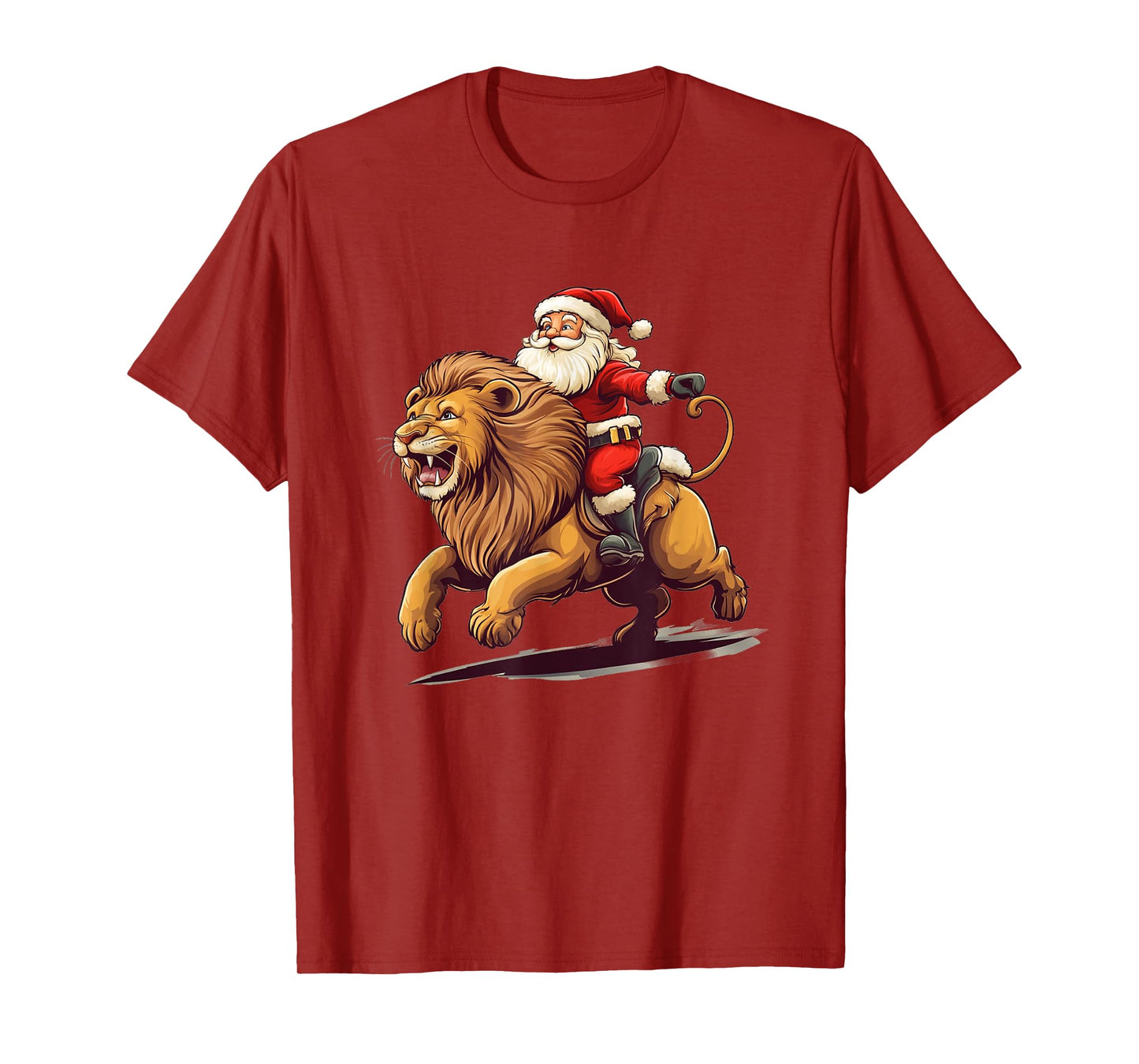 Festive Lion Ride with Santa Claus Leading The Way T-Shirt