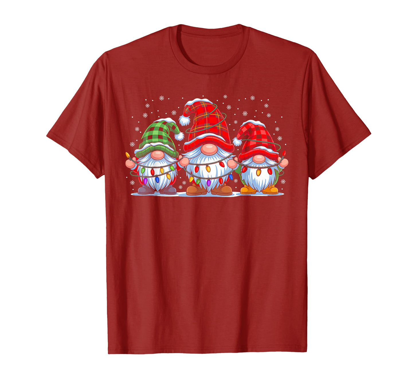 Cute Gnomes Christmas Lights Santa Hat Xmas Family Men Women T-Shirt