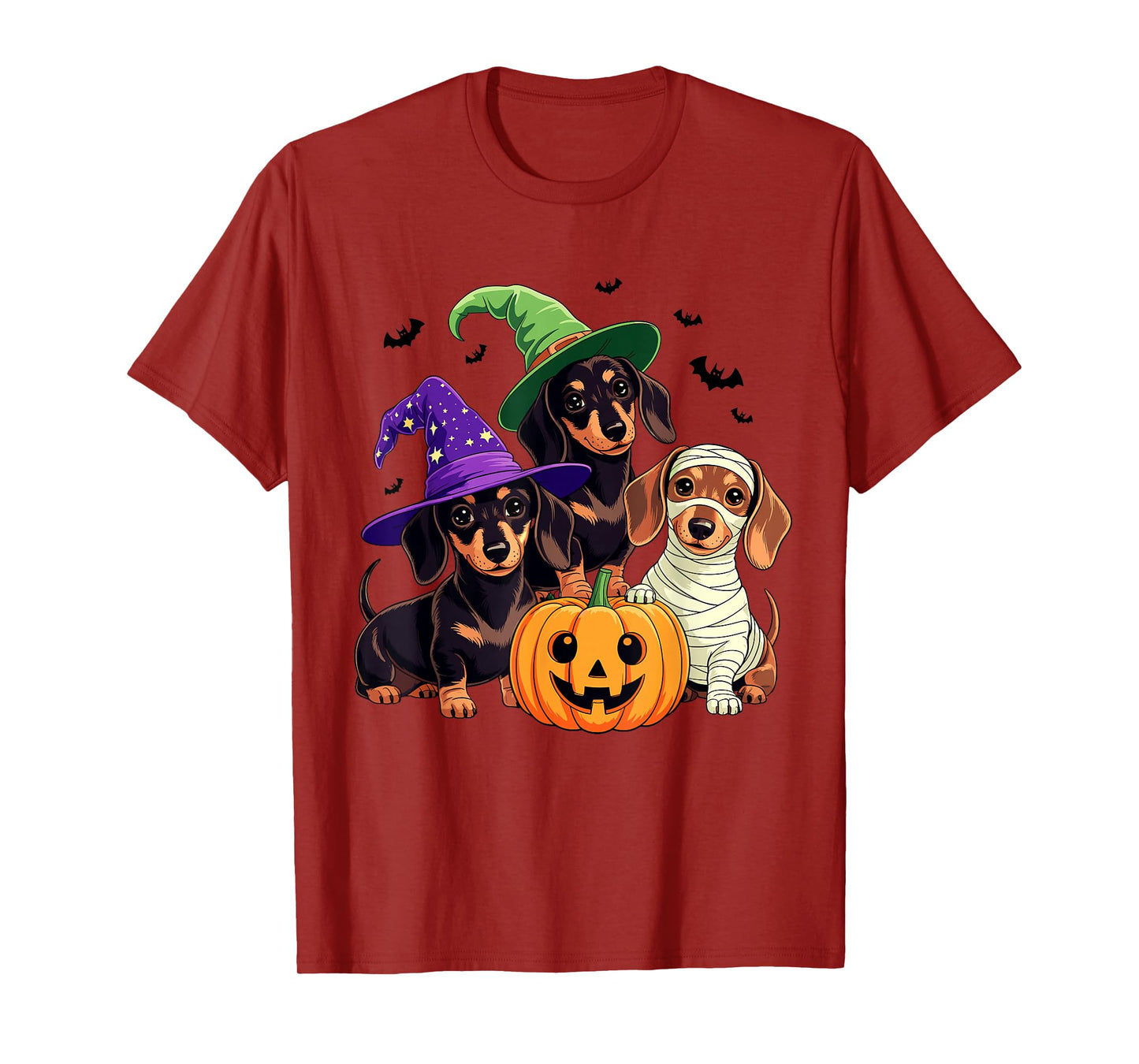 Halloween Dachshund Pumpkin Witch Mummy Dogs Spooky Fun T-Shirt