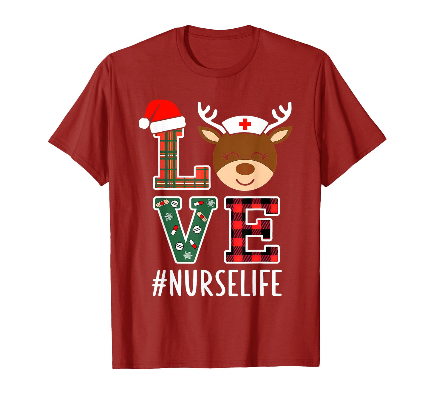 Love Nurse Life Nursing Christmas Reindeer Xmas Pajamas T-Shirt