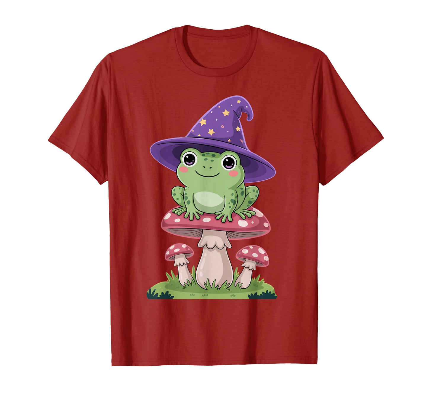 Cute Frog Wizard Hat on Mushroom Halloween Style Kids T-Shirt
