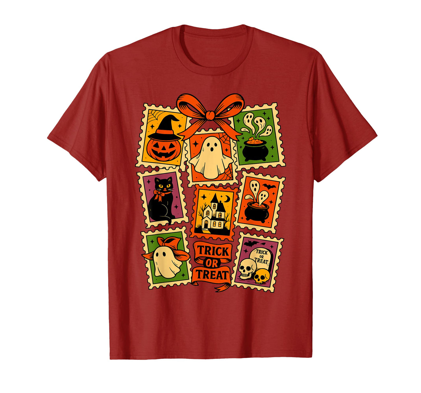 Trick Or Treat Vintage Halloween Retro Postage Stamp Design T-Shirt