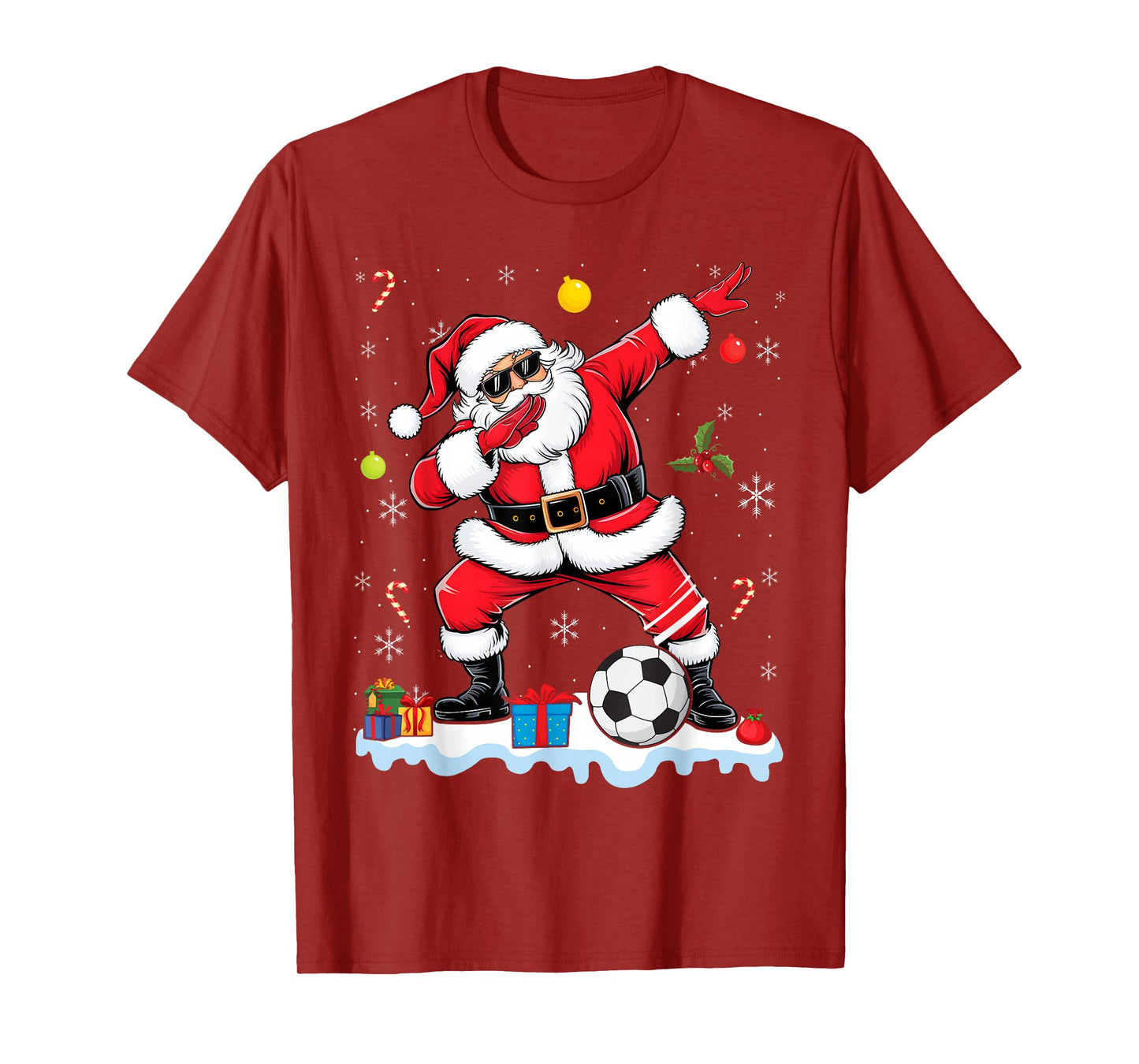 Dabbing Santa Boys Girls Funny Soccer Player Christmas T-Shirt