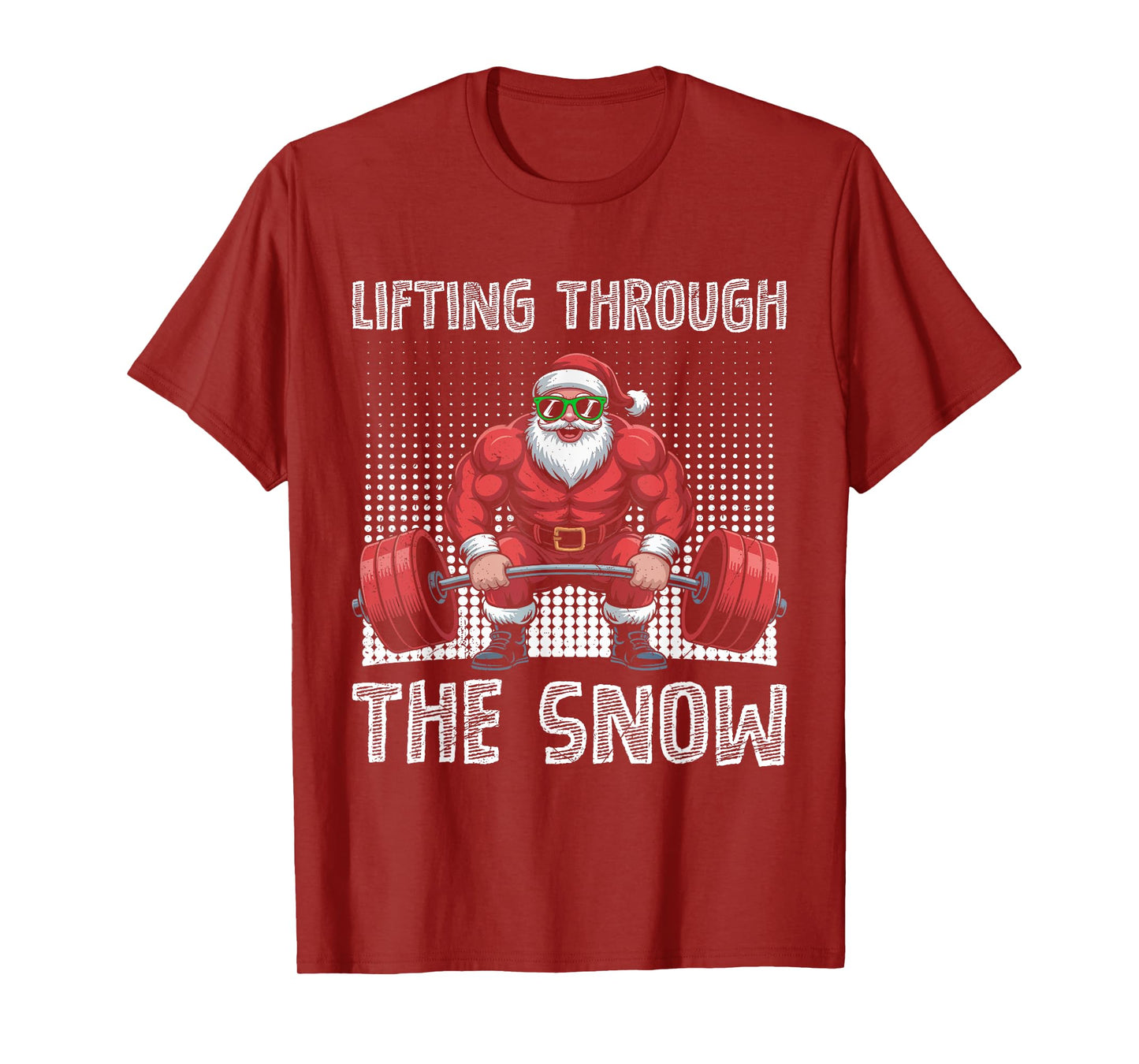 Santa Claus Lifting Through The Snow Funny Weightlifter T-Shirt