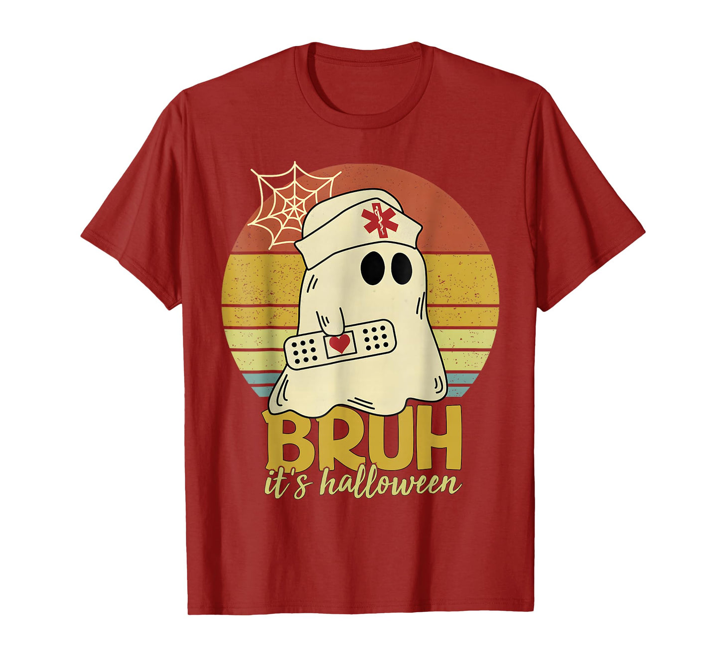 Bruh It’s Halloween Nurse Ghost Costume Funny Spooky Retro T-Shirt