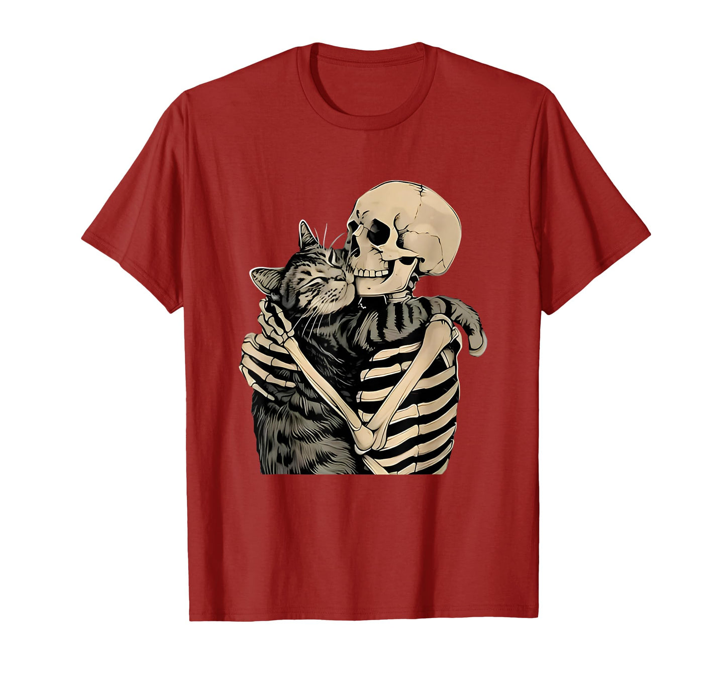 Gothic Skeleton Hugging Cat Halloween Cat Lover Cat Mom T-Shirt