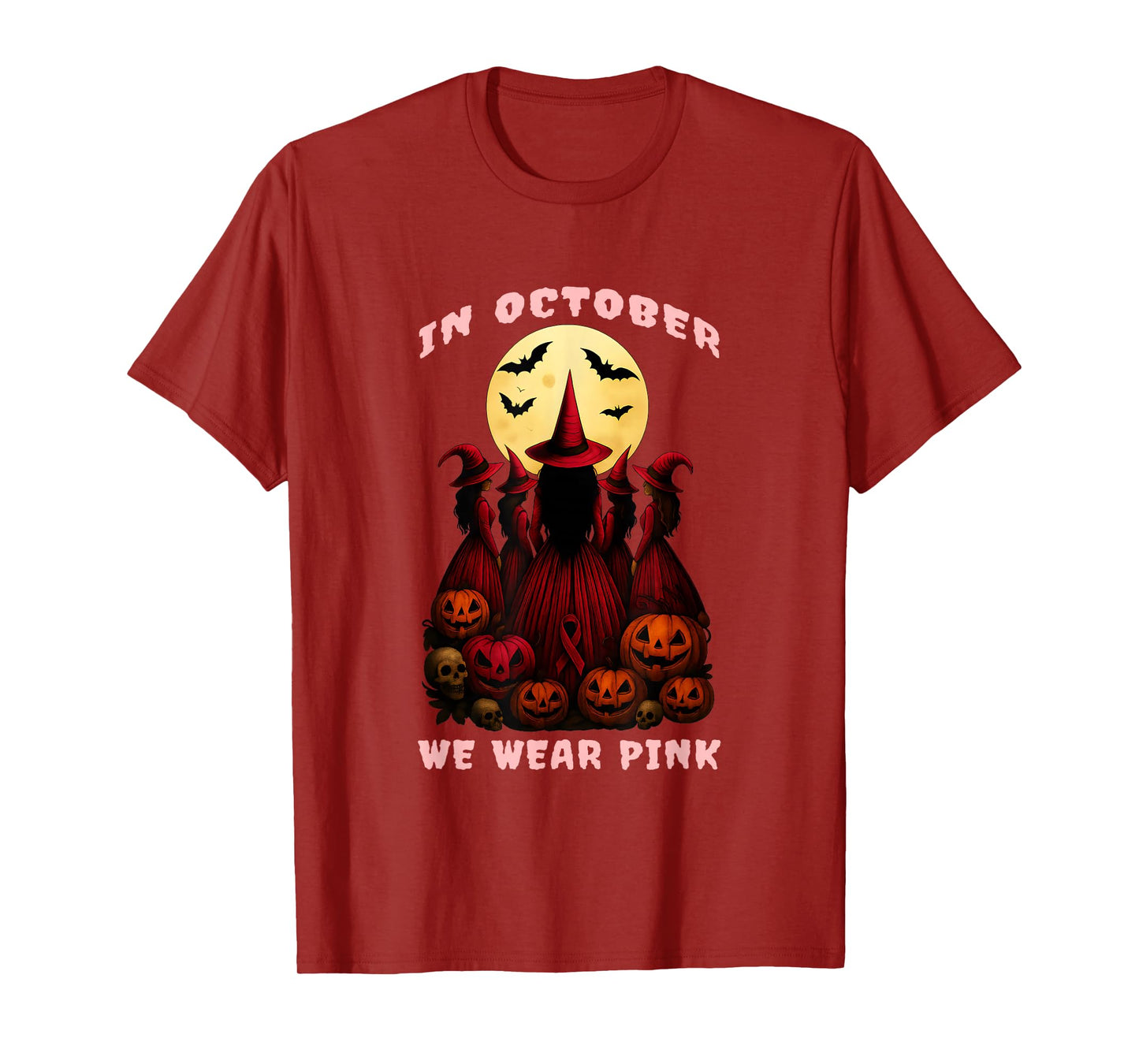 in October We Wear Pink Halloween Breast Cancer Awareness T-Shirt
