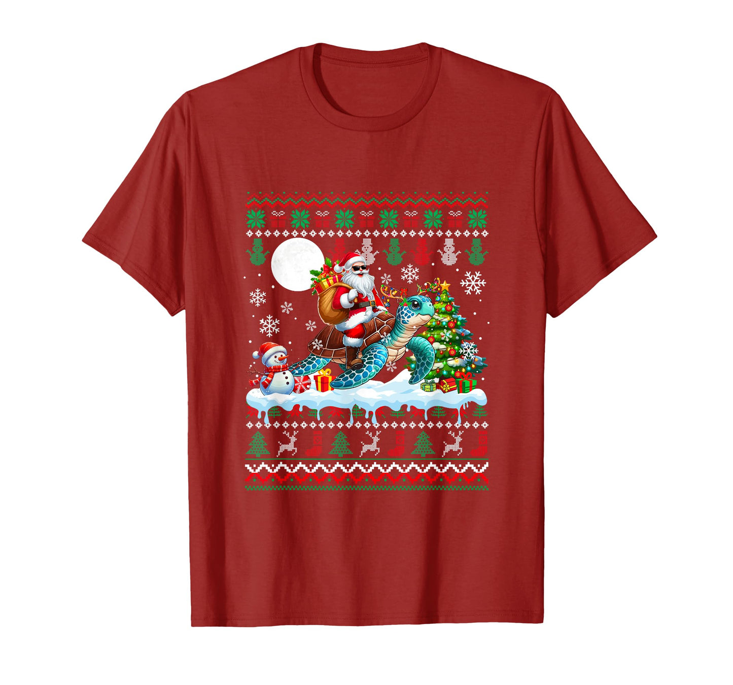 Santa Riding Reindeer Dolphin Sweater Xmas Tree Snowman T-Shirt