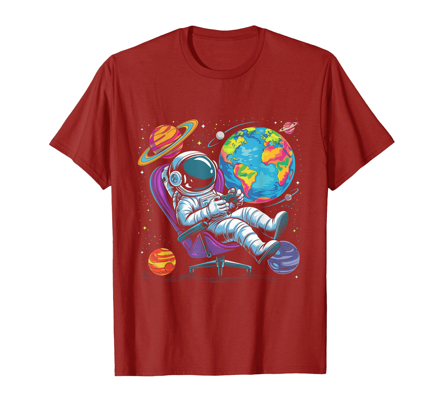 Astronaut Gamer Outer Space Men kids Gaming System Planets T-Shirt
