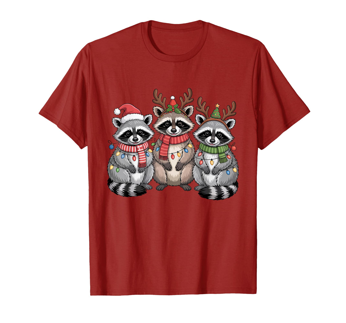 Christmas Lights Raccoon Santa Funny Xmas Tree for Men Women T-Shirt