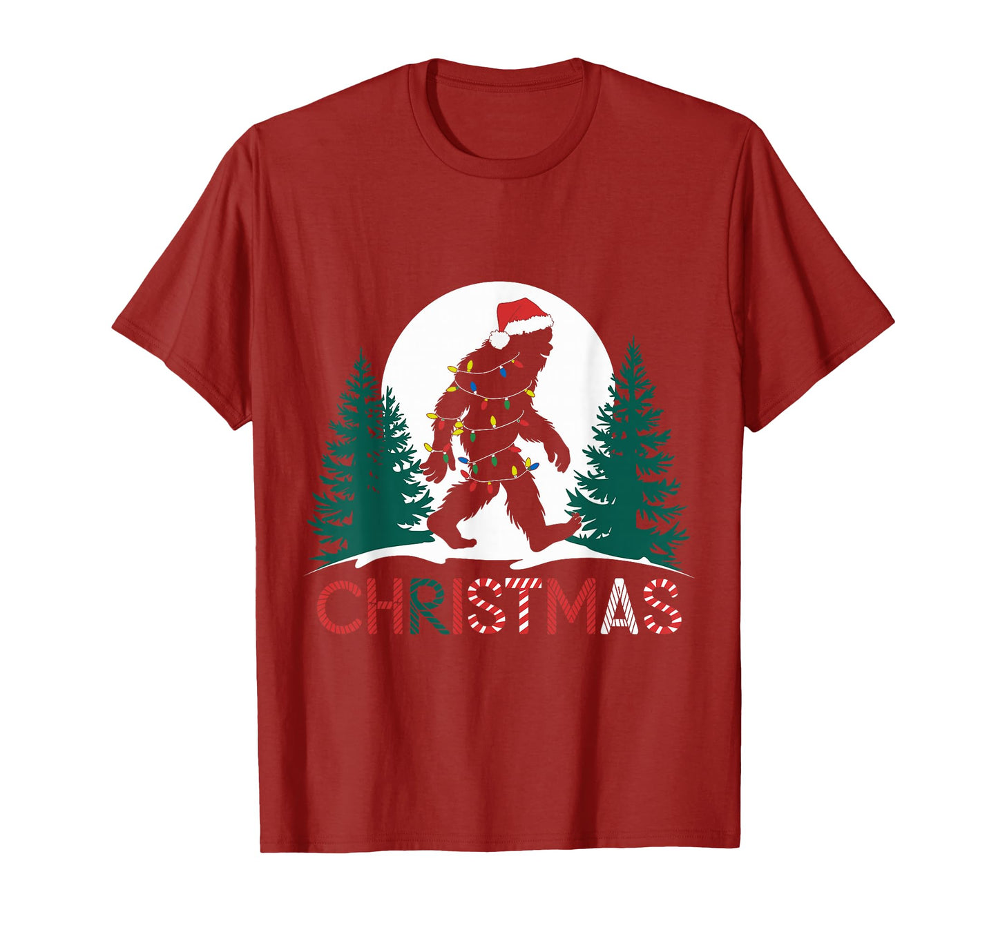 Santa Bigfoot Christmas Lights Funny Sasquatch Believe Xmas T-Shirt