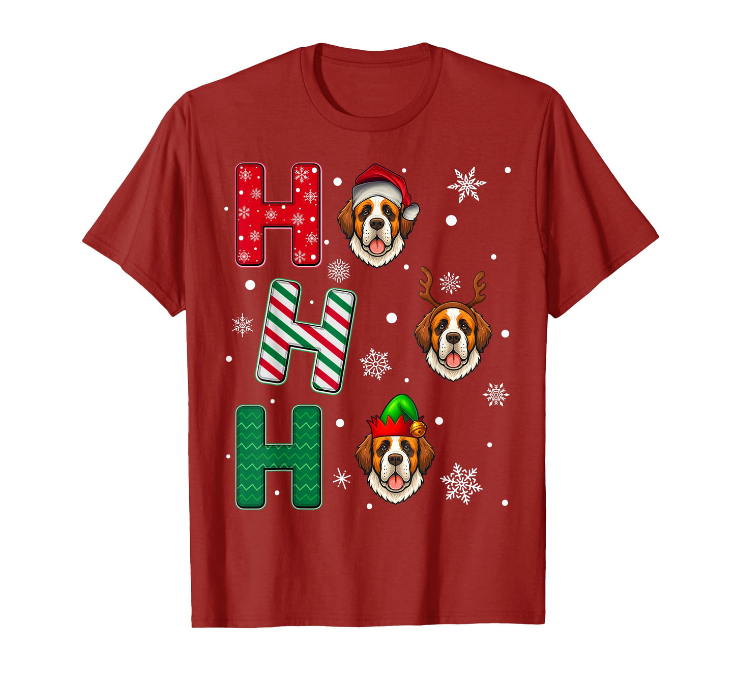 Ho Ho Ho Saint Bernard Dog Matching Christmas Santa Elf Xmas T-Shirt
