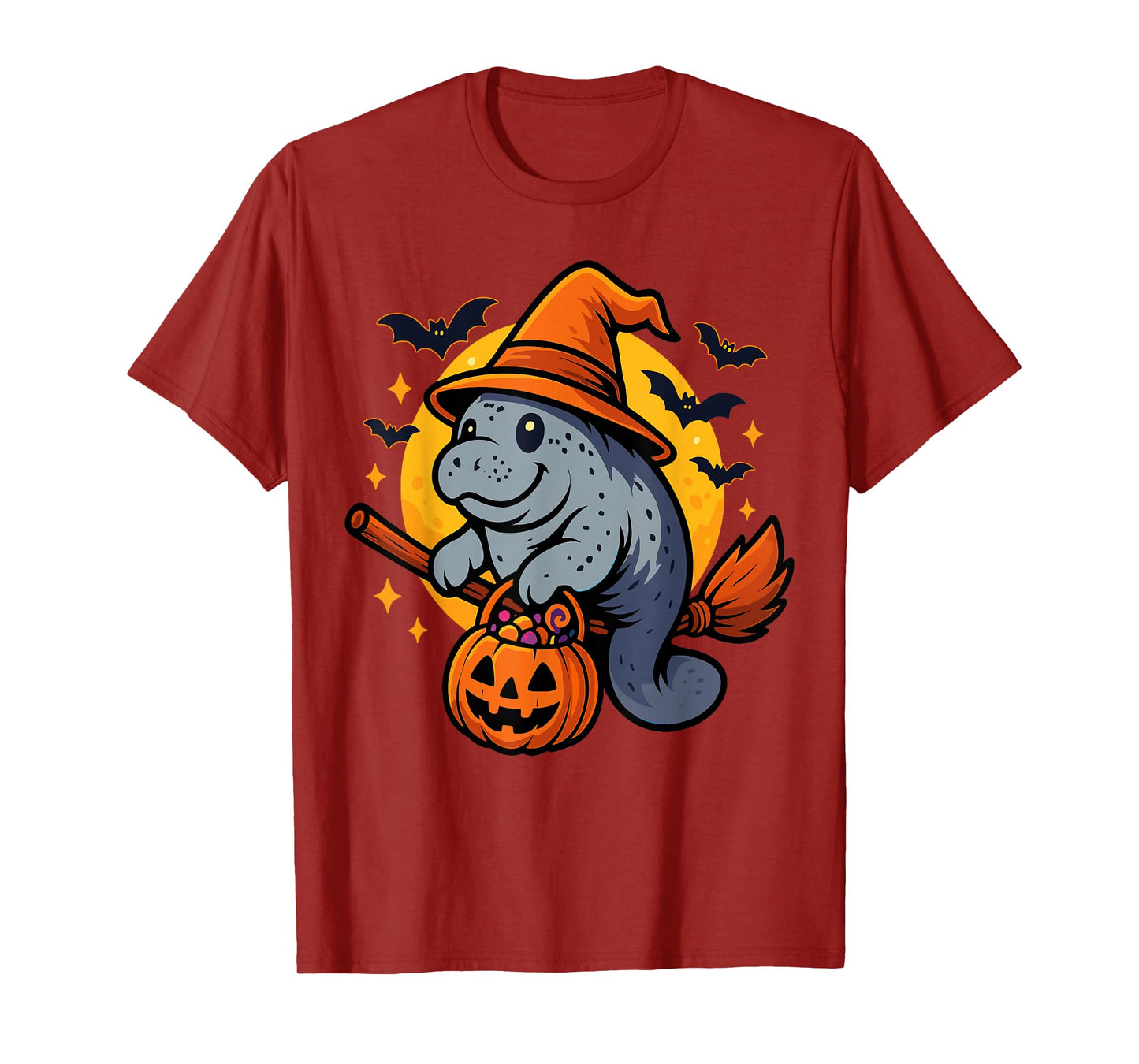 Manatee Witch Hat Pumpkin Halloween Spooky Season T-Shirt