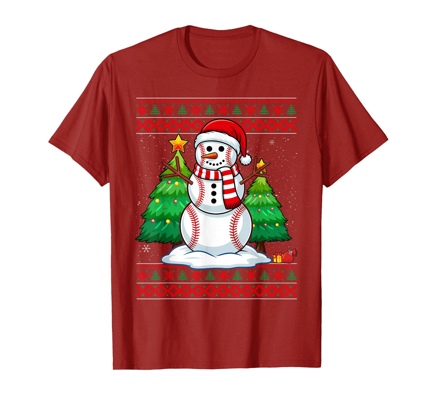Christmas Baseball Snowman Reindeer in A Santa Hat Pajama T-Shirt