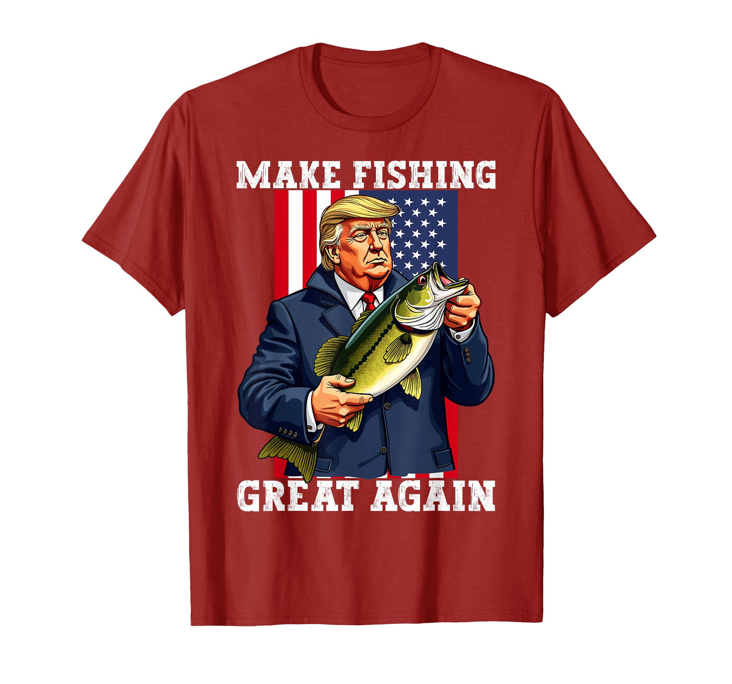 Patriotic Fisherman 'Make Fishing Great Again' Funny Bass Fishing Humor Trump T-Shirt - Black, Unisex-Adults, Short Sleeve, Classic Fit, Cotton Blend, Small