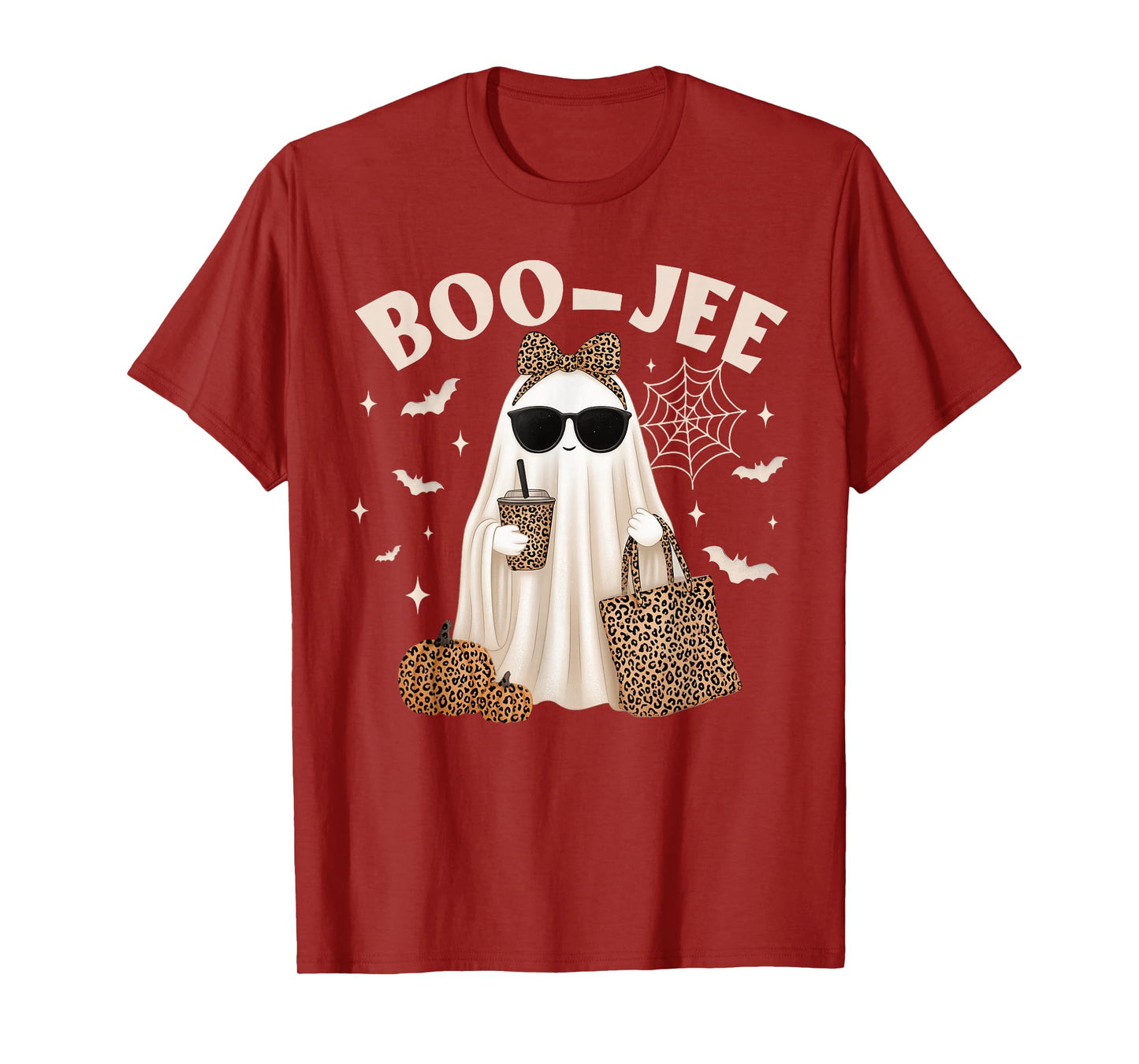Coquette Leopard Ghost Coffee Boo-JEE Halloween Boujee Ghost T-Shirt
