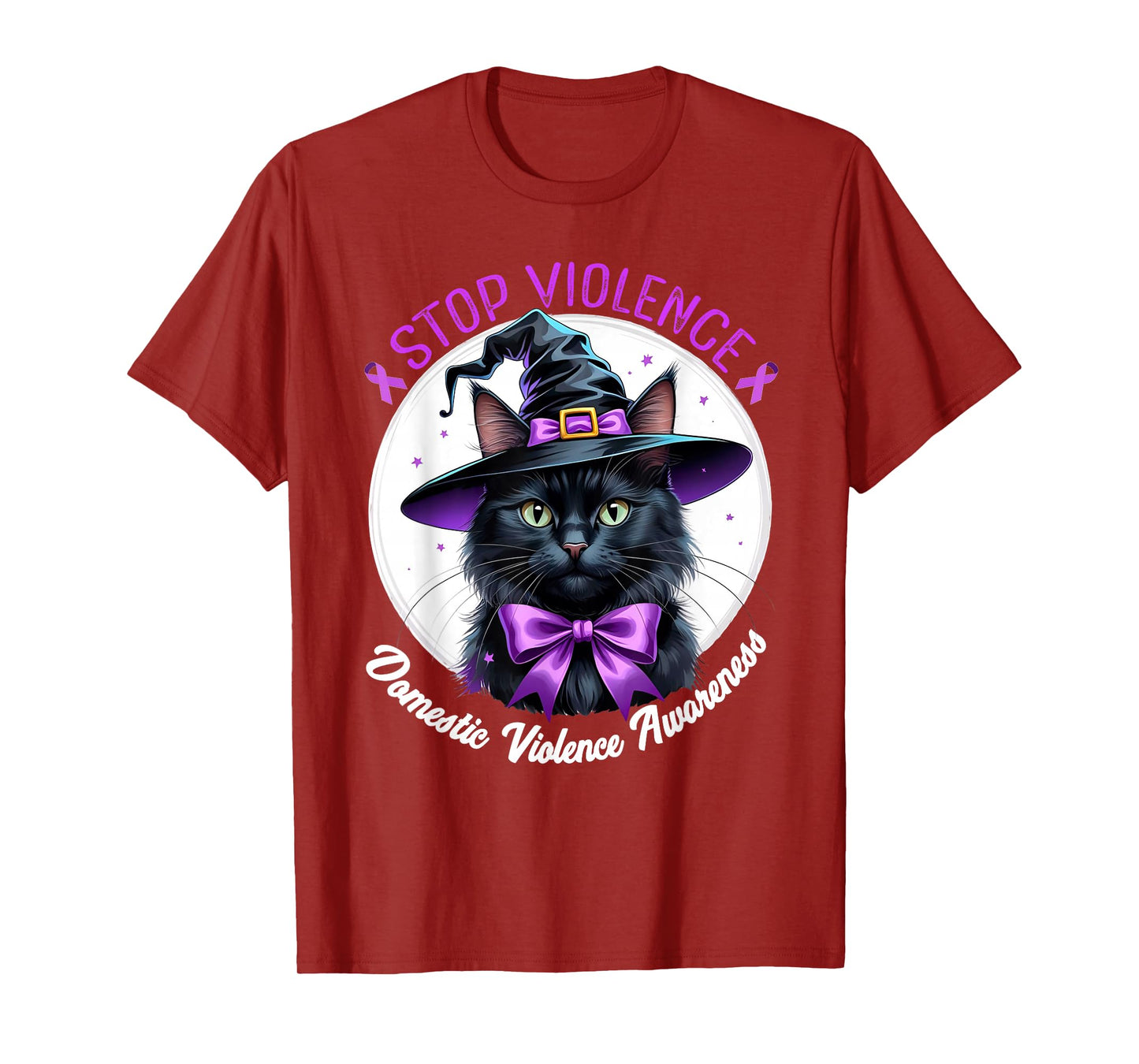 Witch Cat Domestic Violence Awareness Purple Ribbon T-Shirt