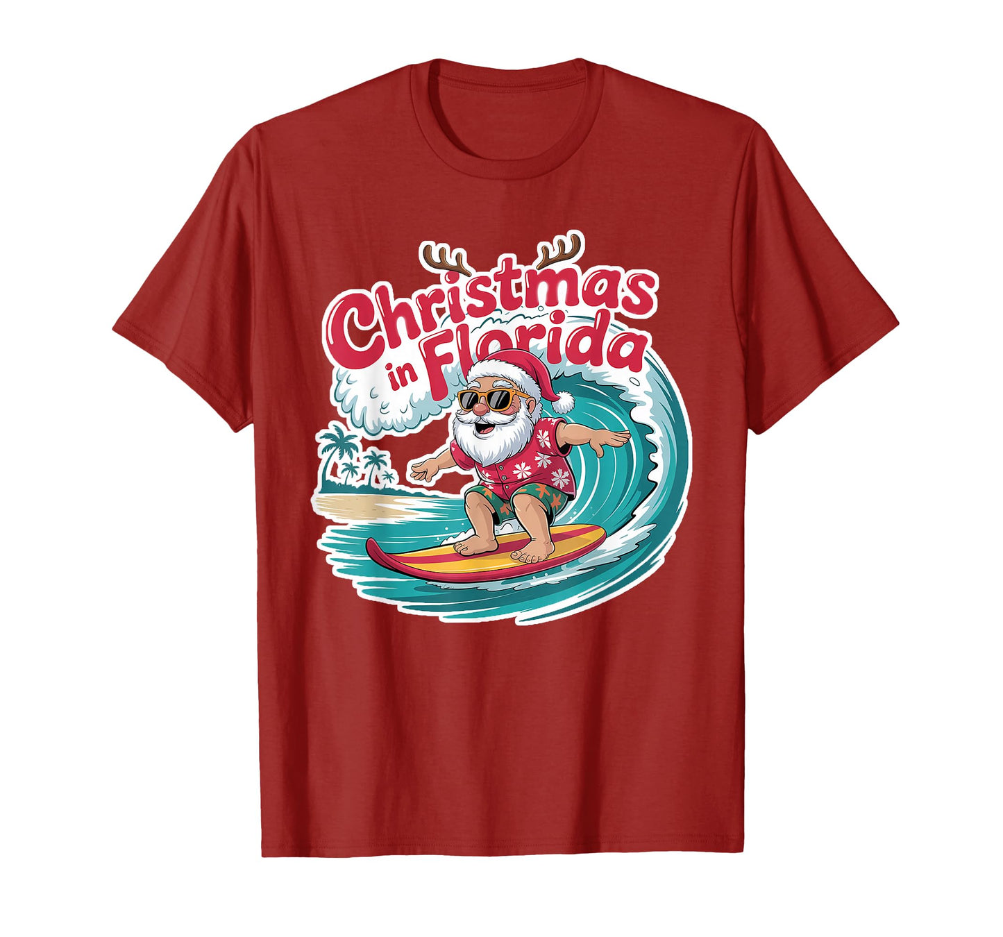 Christmas in Florida Surfing Santa Claus Tropical Holiday T-Shirt