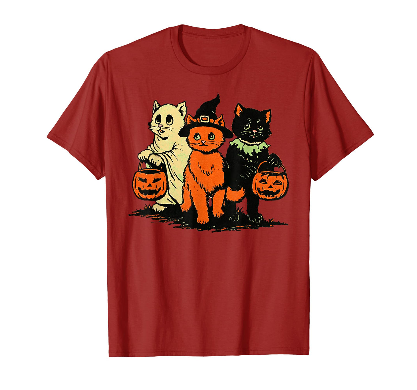Black Cat Witch Halloween Retro Vintage Pumpkin Scary Women T-Shirt