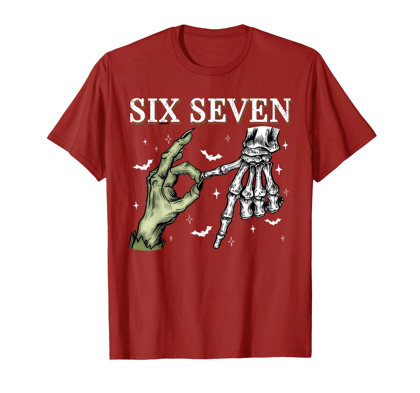 Six Seven 6 7 Meme Funny Witch Skeleton Hands T-Shirt