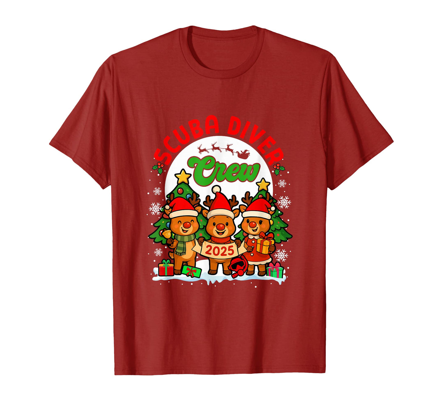 Scuba Diver Crew 2025 Xmas Three Santa Reindeer Job Team T-Shirt