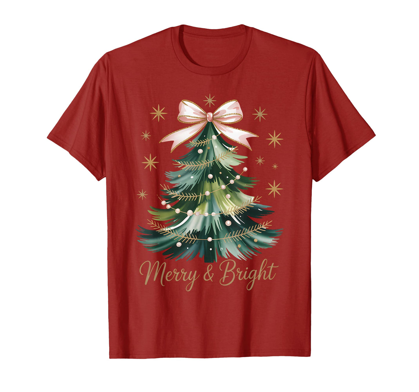 Coquette Bow Christmas Tree Gifts Holiday Girly Outfit Women T-Shirt