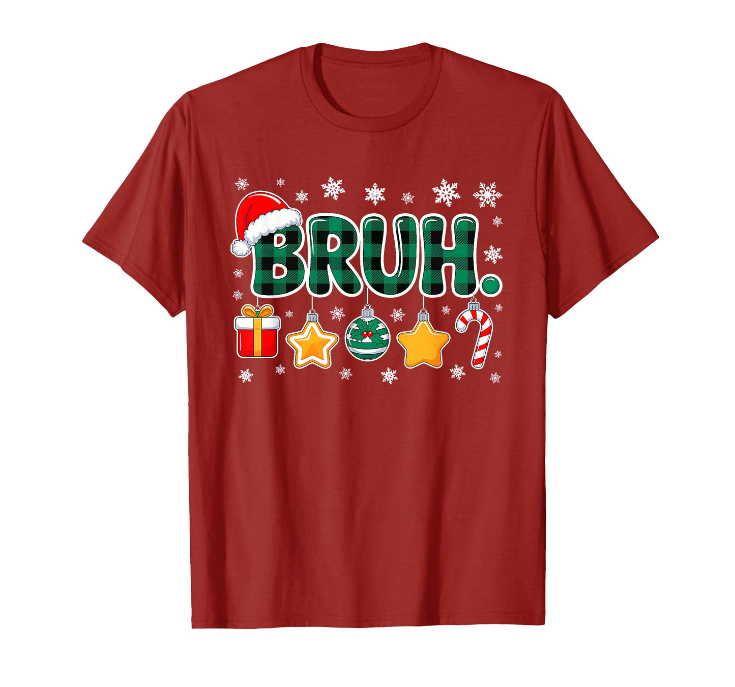 Bruh Funny Christmas Green Plaid Teens Boys Kid Xmas Pajamas T-Shirt