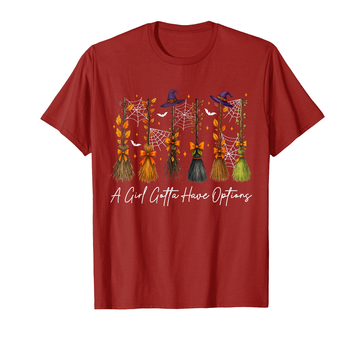 A Girl's Gotta Have Options Fall Bow Floral Broom Halloween T-Shirt