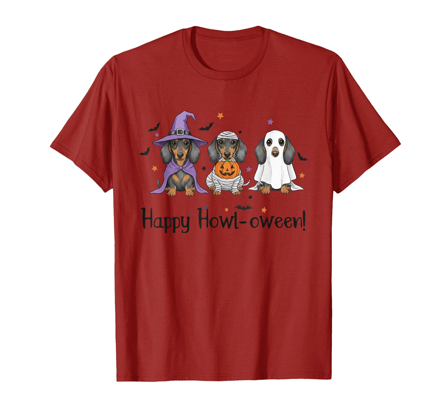 Dachshund Halloween Witch Mummy Ghost Trio T-Shirt