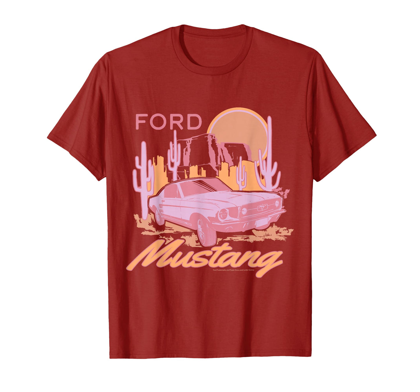 Ford - Pink Mustang Car Driving Through Desert T-Shirt