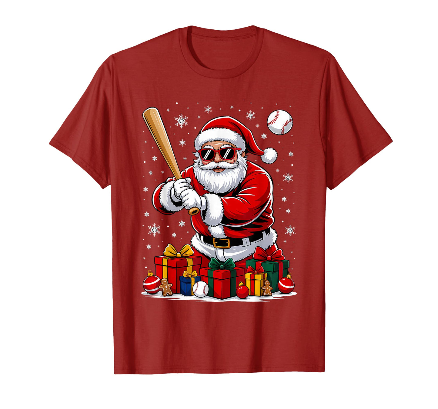Santa Playing Baseball Cool Christmas Player T-Shirt