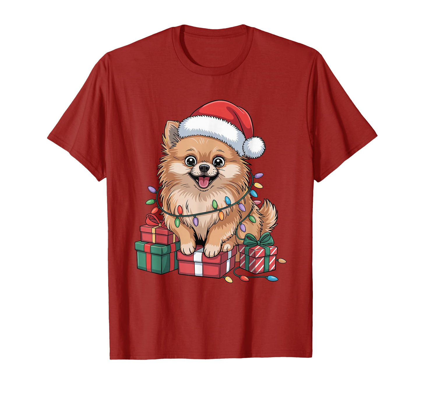 Cute Pomeranian Santa Hat Christmas Pom Dog Lover Holiday T-Shirt