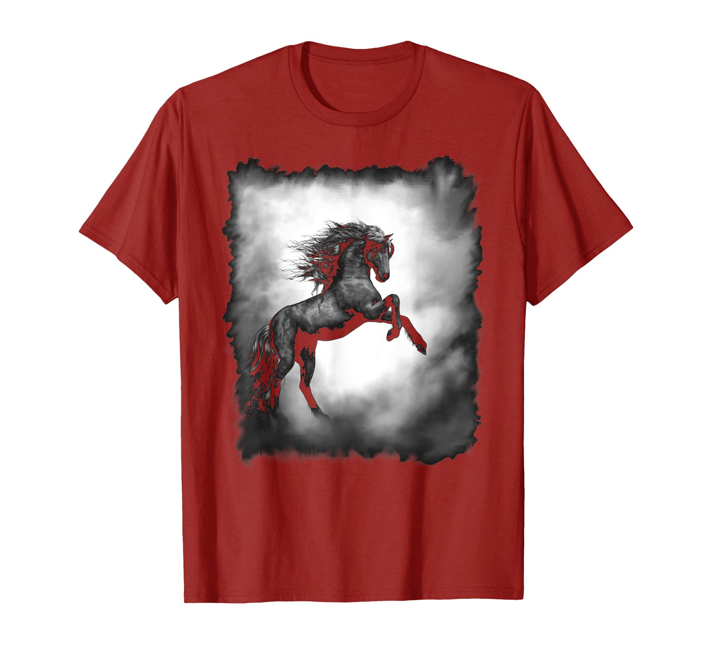 Black Wild Stallion Horse Rearing up with flowing mane T-Shirt