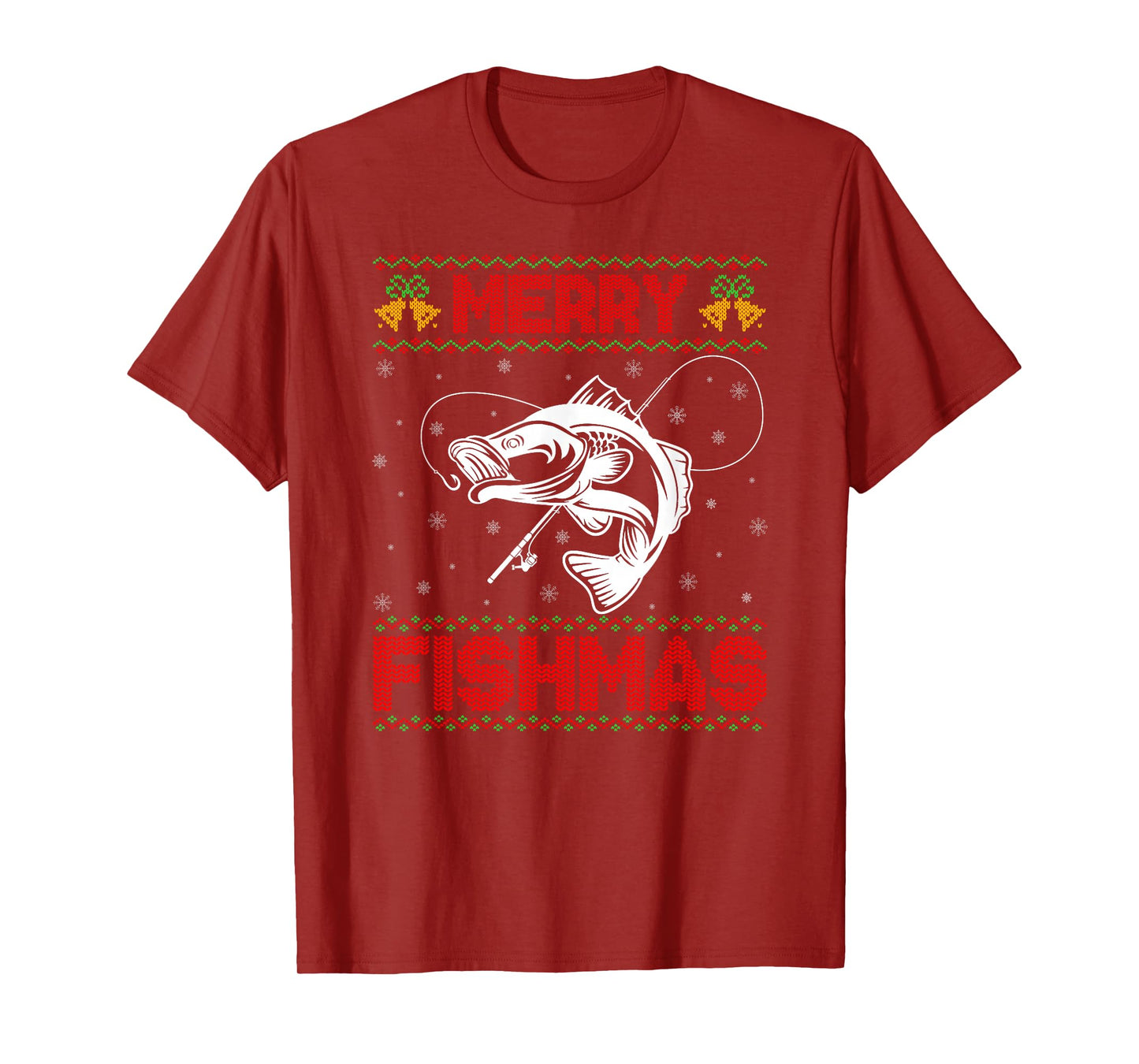 Merry Fishmas Ugly Xmas Sweater Bass Fish Fishing Christmas T-Shirt