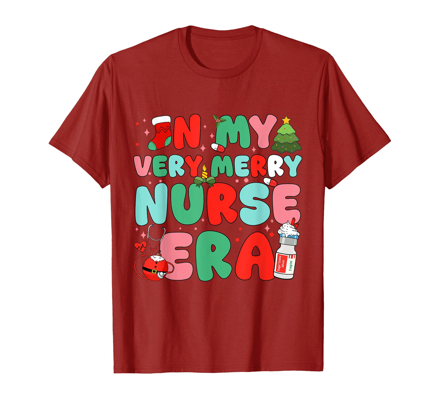 Retro in My Very Merry Nurse Era Groovy Christmas Women Men T-Shirt