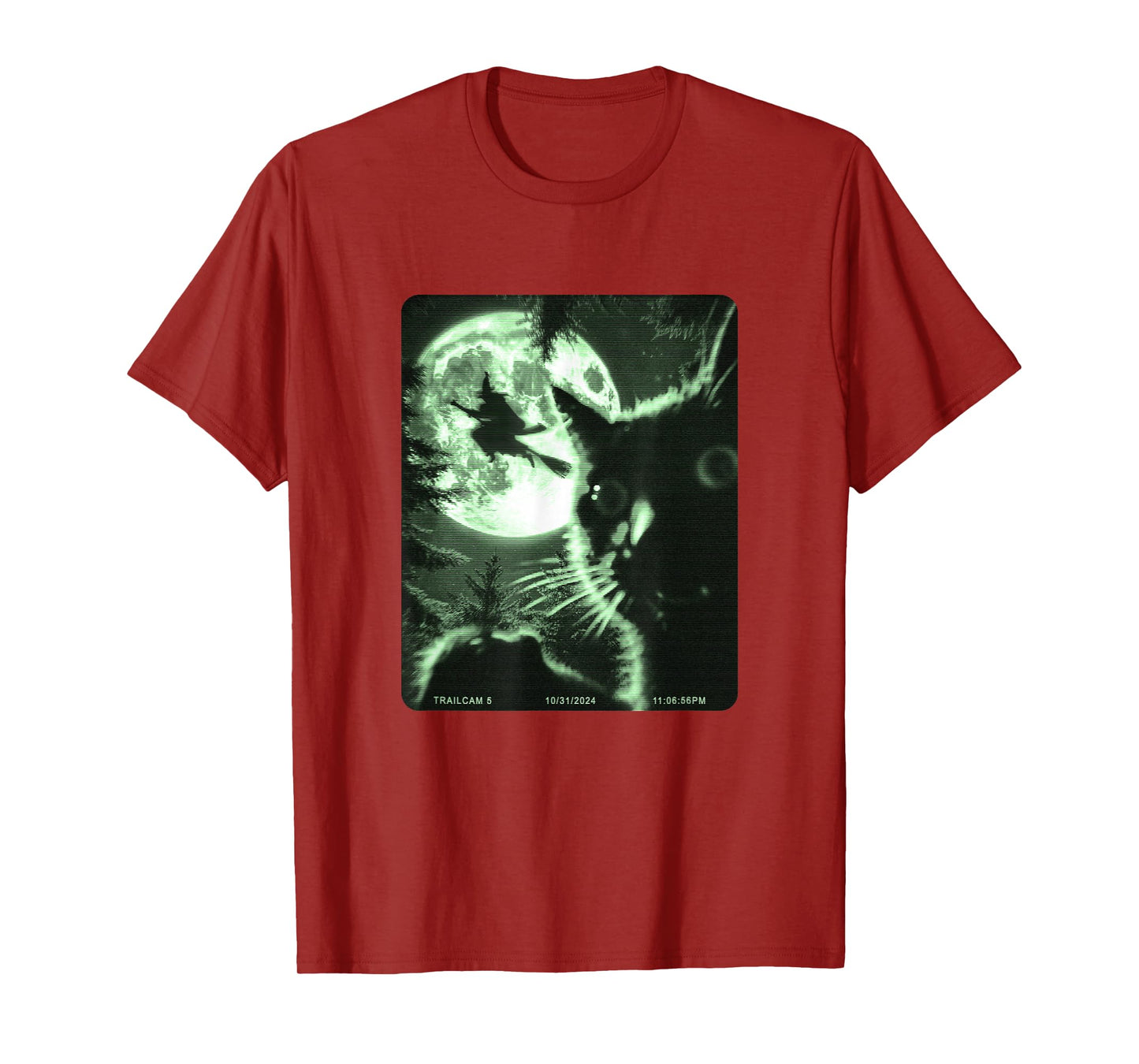 Wildlife Camera Cat Selfie Witch On Broomstick Halloween T-Shirt