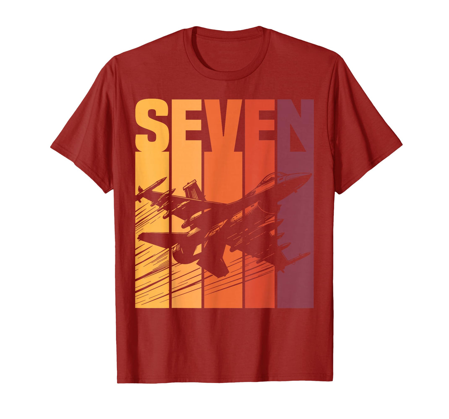 Military Fighter Jet Retro Seven Year Old Boys 7th Birthday T-Shirt