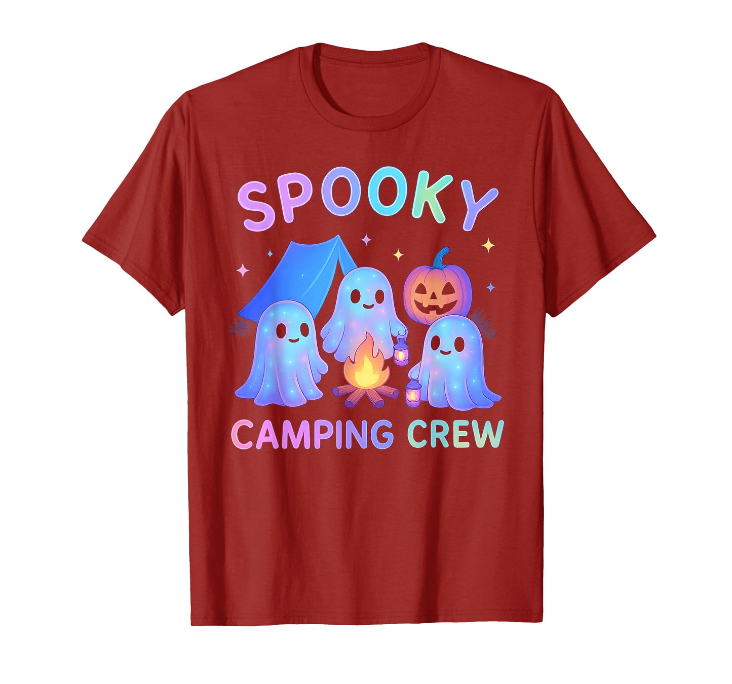 Spooky Camping Crew Ghosts Halloween Campfire Vintage Boo T-Shirt