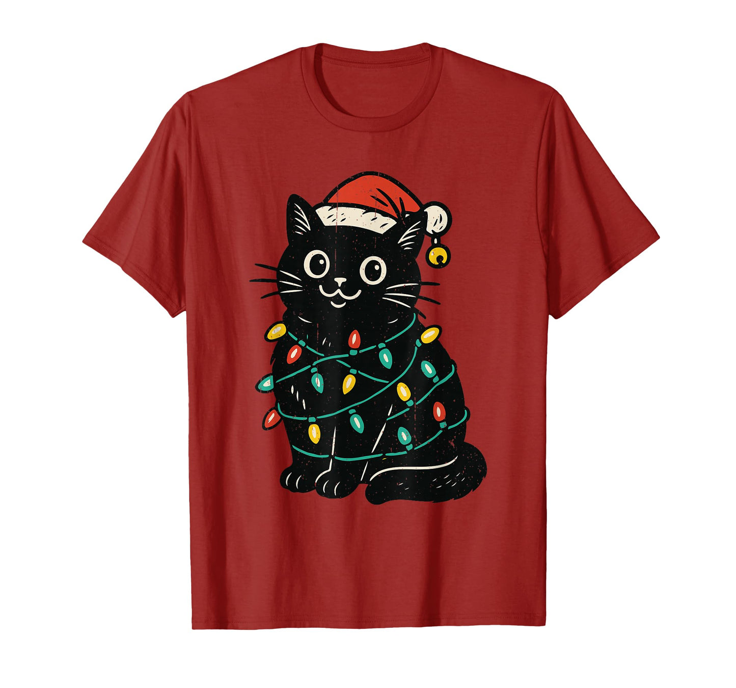 Meowy Christmas Xmas Lights Cat Pajamas Family Funny T-Shirt