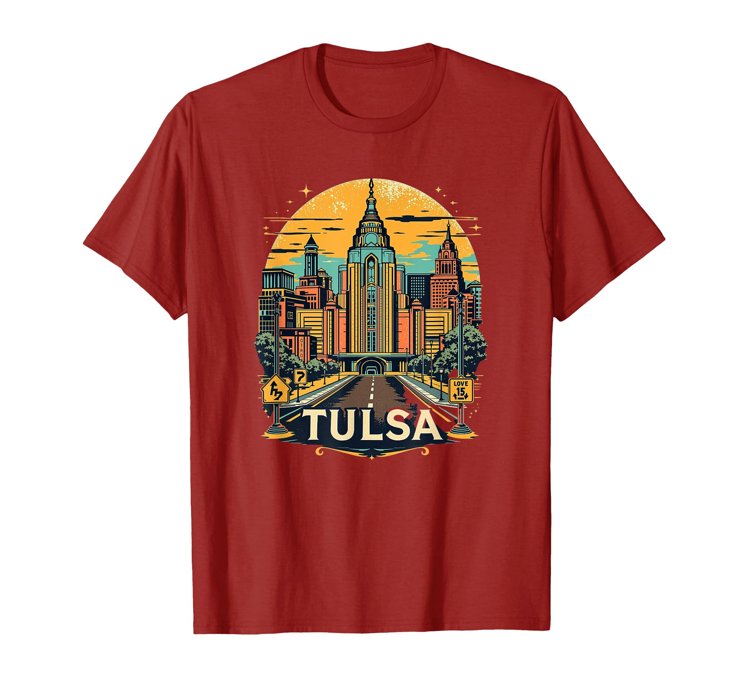 Vintage Tulsa Oklahoma Sunset Skyline Cityscape T-Shirt