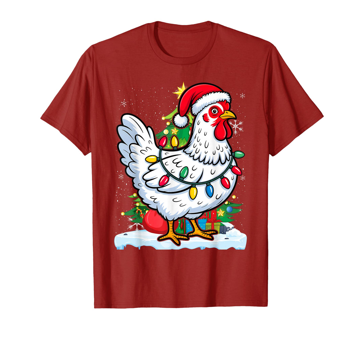 Santa Chicken Christmas Lights Farmer Xmas Lover T-Shirt