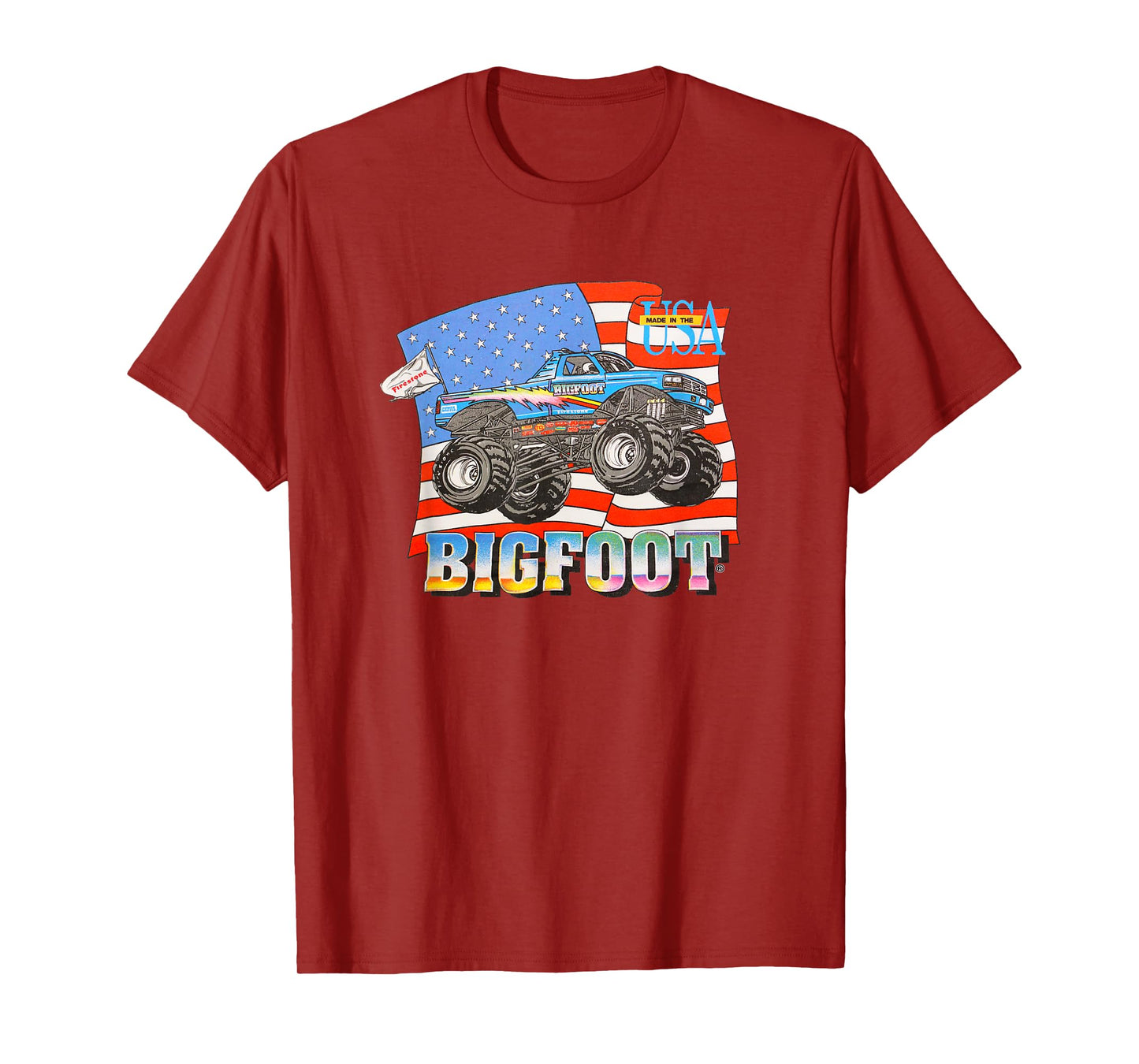 90's BIGFOOT Cruiser With American Flag Backdrop T-Shirt
