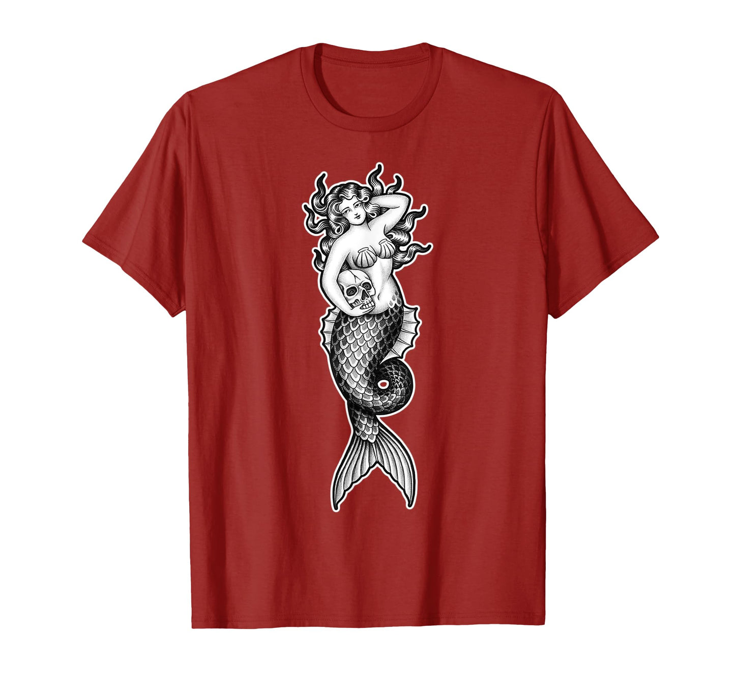 Mermaid Siren Pin-Up Girl Skull T-Shirt
