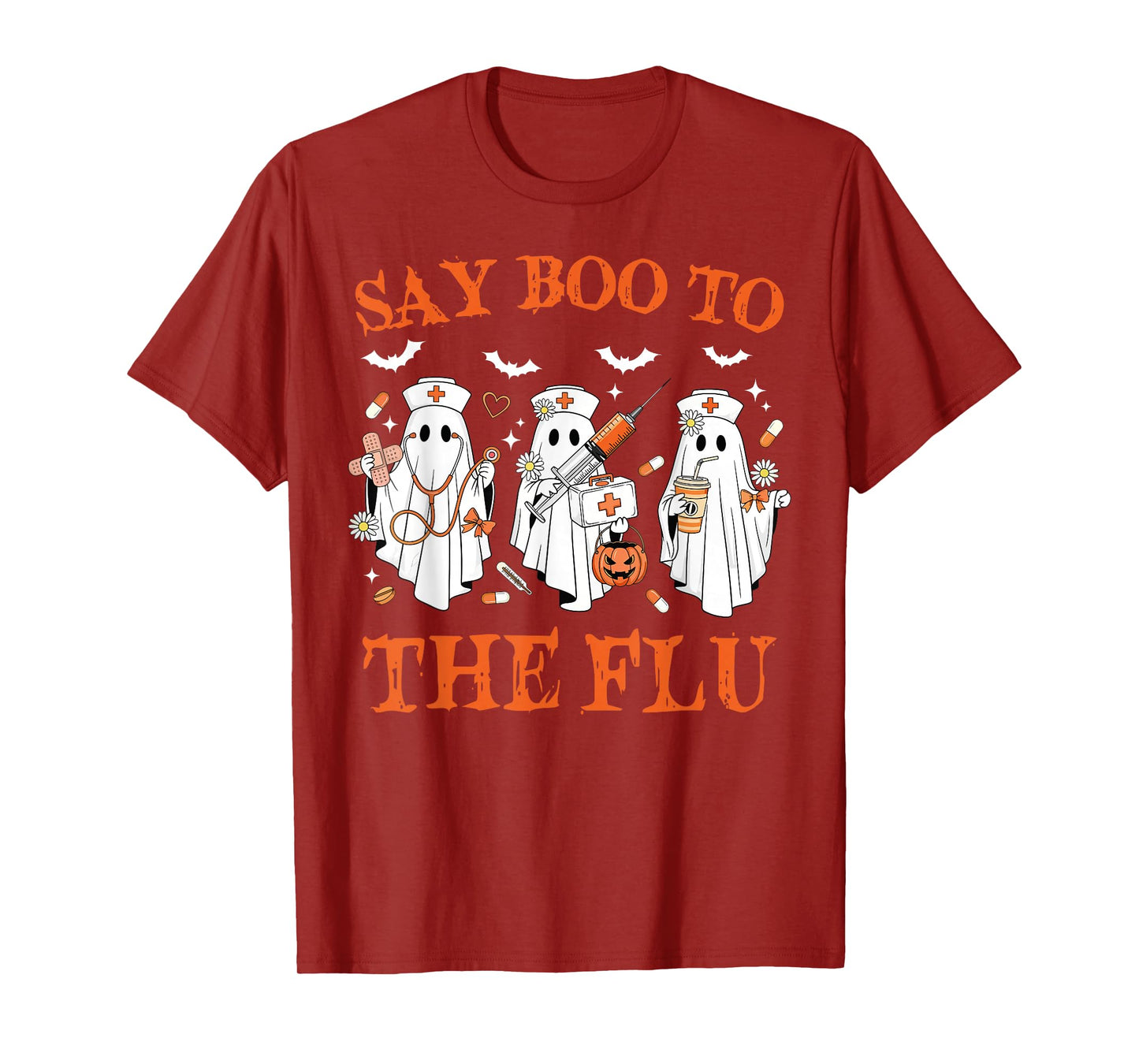 Retro Nurse Ghost Halloween Say Boo to The Flu Women Men T-Shirt