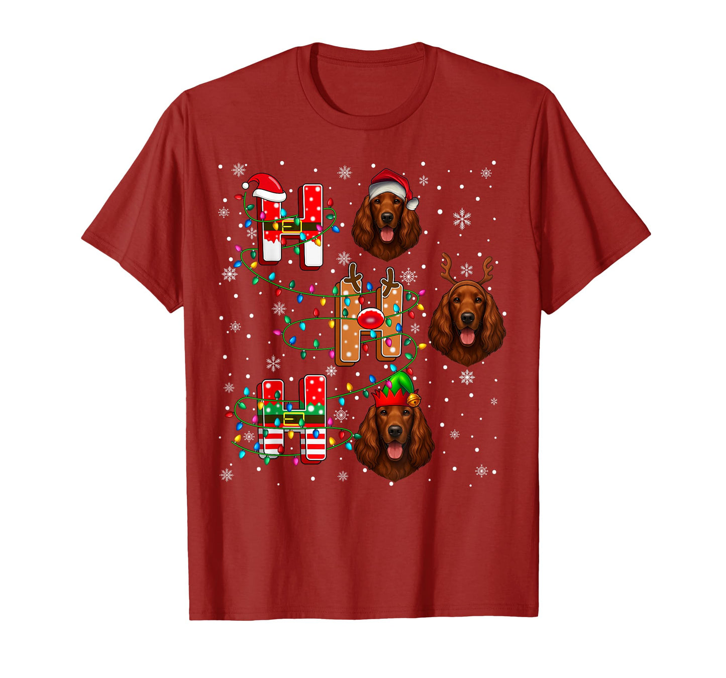 Ho Ho Santa Reindeer Hat Elf Matching Irish Setter Dog Xmas T-Shirt