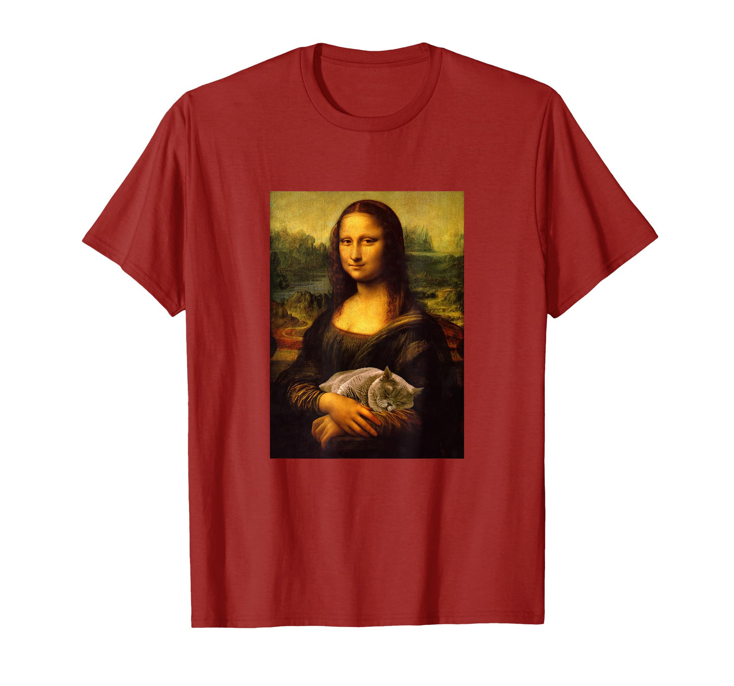 Cool Sarcastic Mona Lisa Carrying Her Cat Graphic Designs T-Shirt